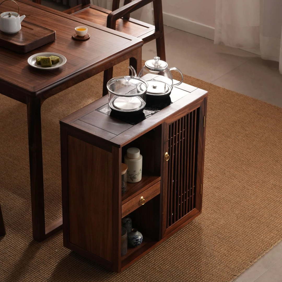 南美胡桃木茶空间茶车茶柜茶边柜新中式阳台家用茶水柜