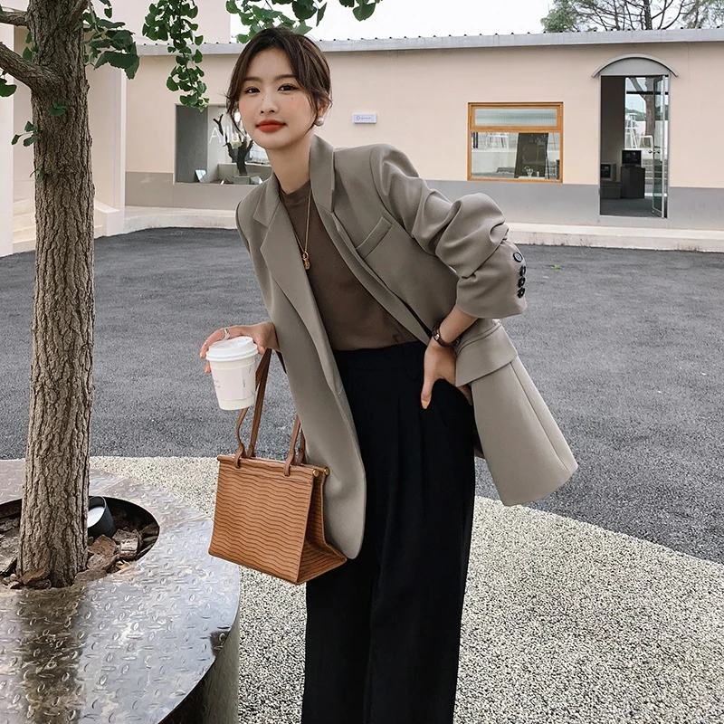 高级感春秋灰西装外套女oversize2025新款韩版宽松休闲一粒扣炸街