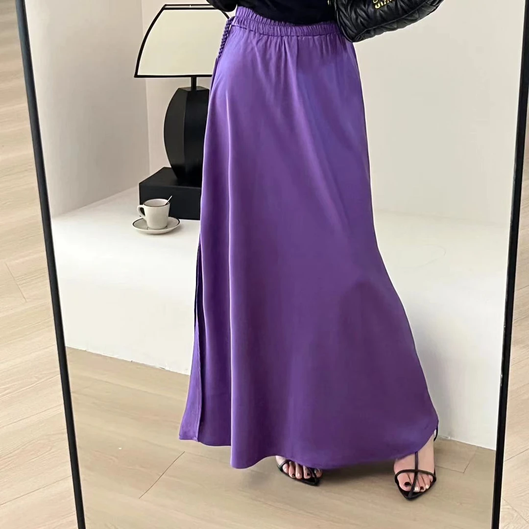 SP定制 波光半裙·简约优雅气质高腰缎面 飘带半身裙