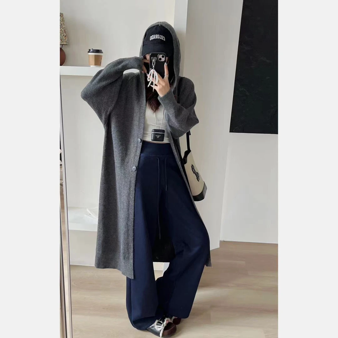 SP 法式画家 慵懒风连帽针织毛衣外套 宽松显瘦开衫上衣