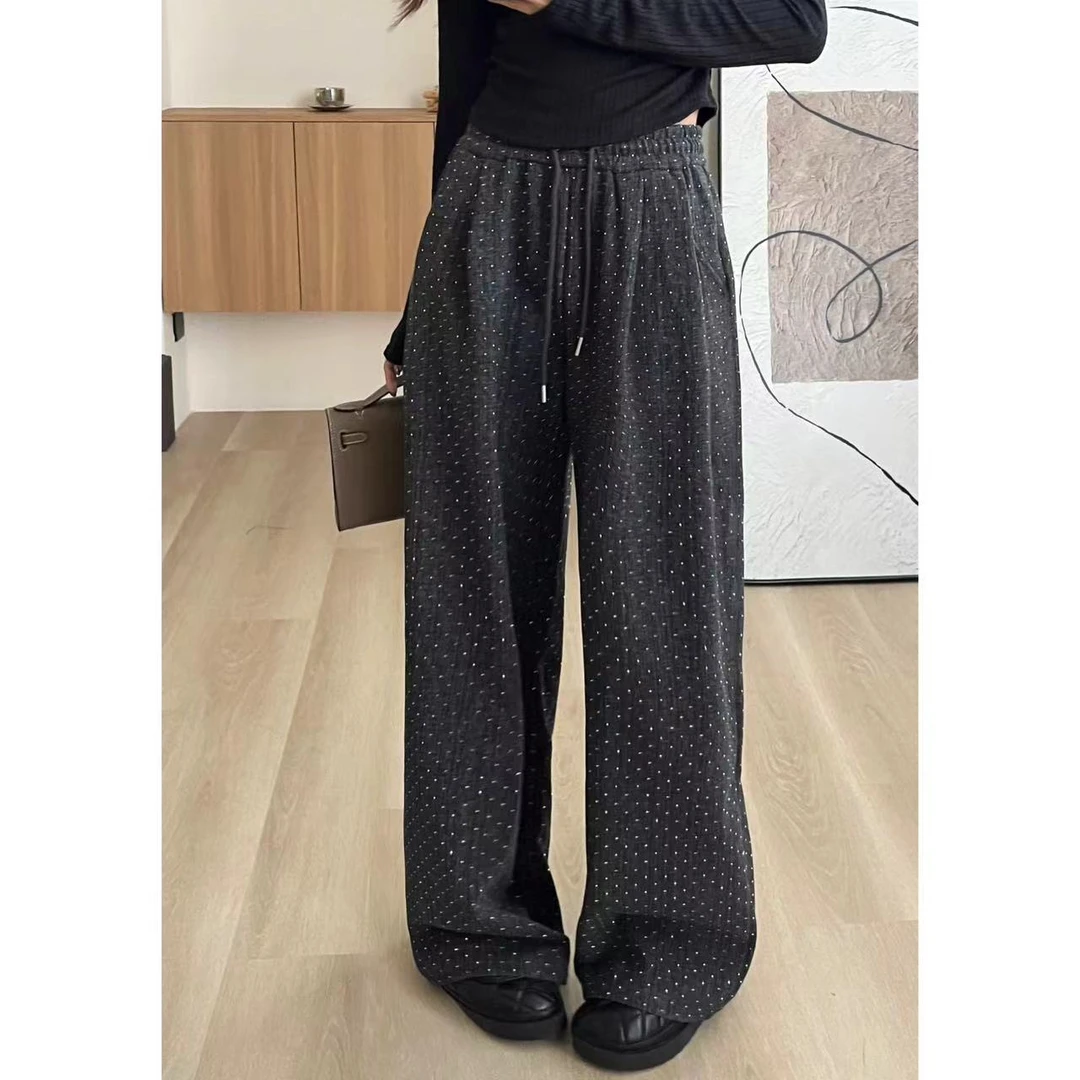 SP 不得不爱 欧货满天星烫钻阔腿裤高腰显瘦长裤子慵懒高级闪闪裤