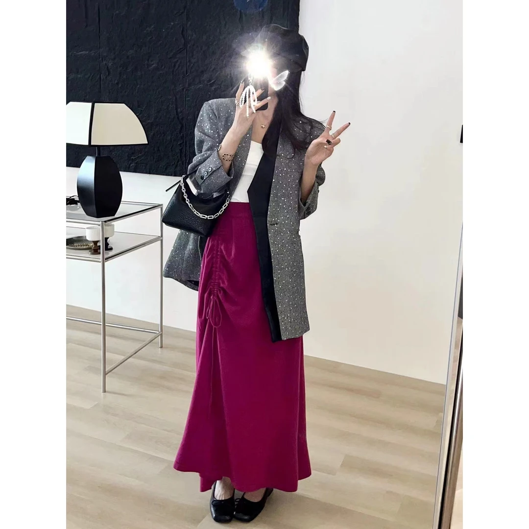 SP 乌梅子酱  不规则抽绳纯色中长款半身裙 巨显瘦垂感半裙针织裙