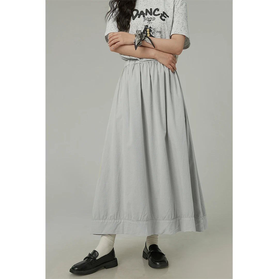 「裙风独韵」100.%棉灰色半身裙女2024夏季新款显瘦a字长裙25583
