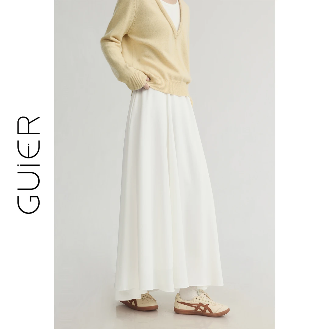「GUIER」白色半身裙长款女2025新款高腰垂感百搭气质a字裙XH4374