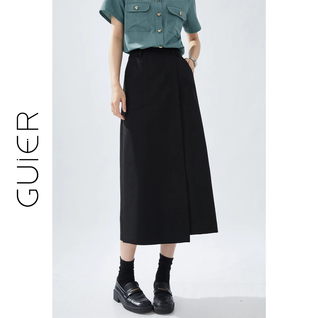 GUIER/桂儿不规则开叉半身裙女高腰小众中长裙LJ0168
