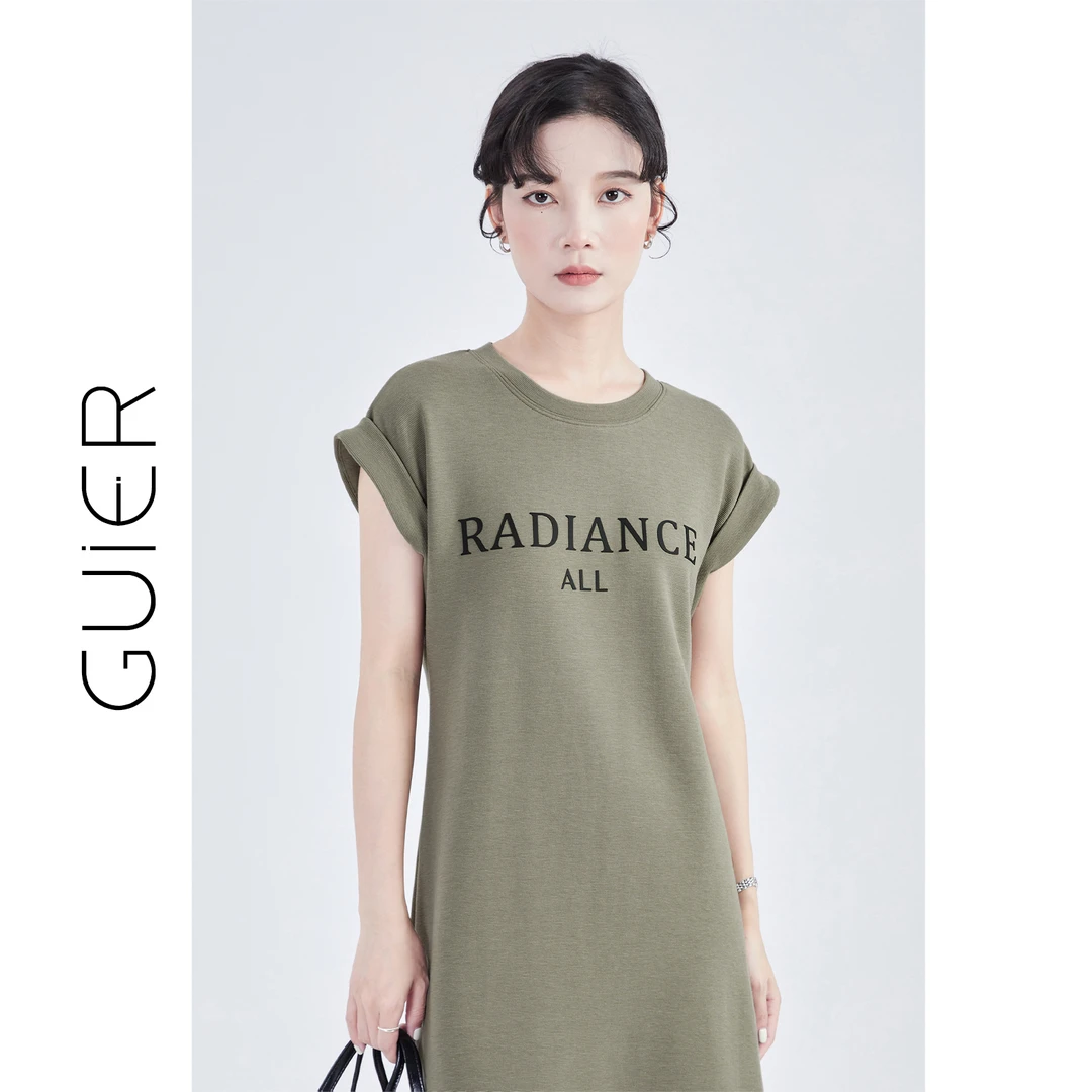 GUIER/桂儿高级感连衣裙2025新款圆领字母无袖休闲宽松裙子G0867