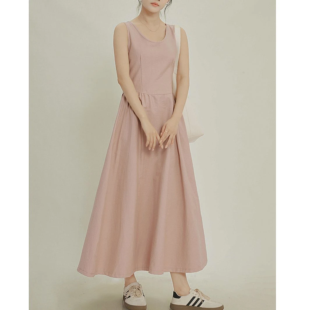 粉色收腰连衣裙女2024夏季新款小众设计感减龄气质长裙25320