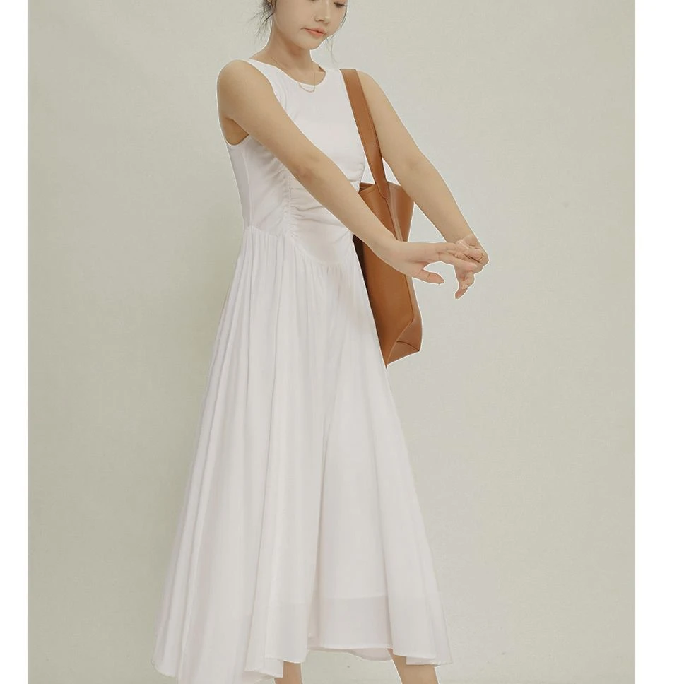 白色拼接连衣裙女夏季2024年新款减龄气质显瘦a字长裙子25281