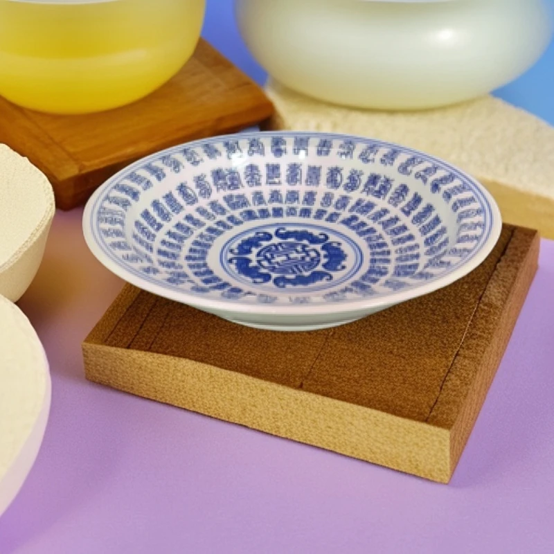 景德镇陶瓷青花釉下8寸深盘 万寿盘