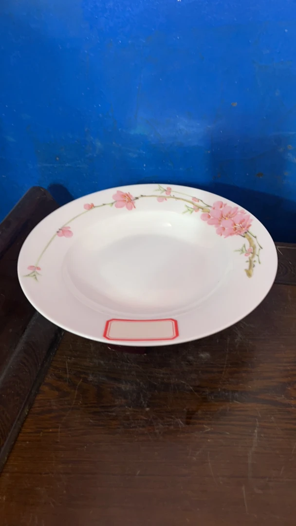 景德镇陶瓷全手工手绘水点桃花8寸深盘