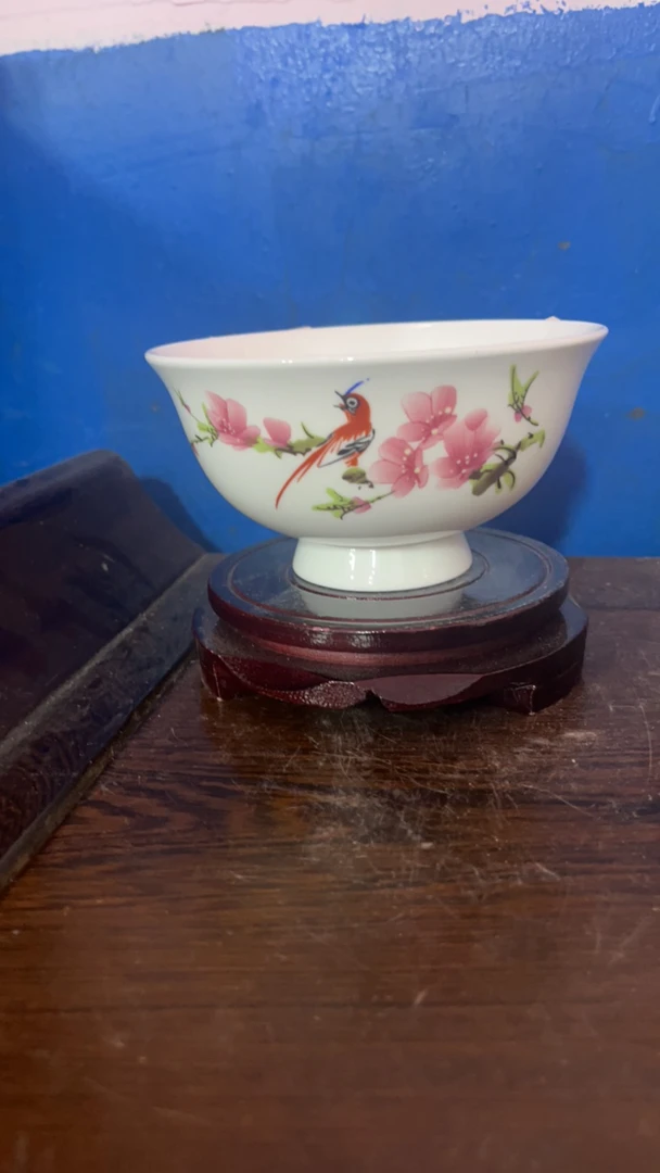 景德镇陶瓷高脚5寸米饭碗 水点桃花