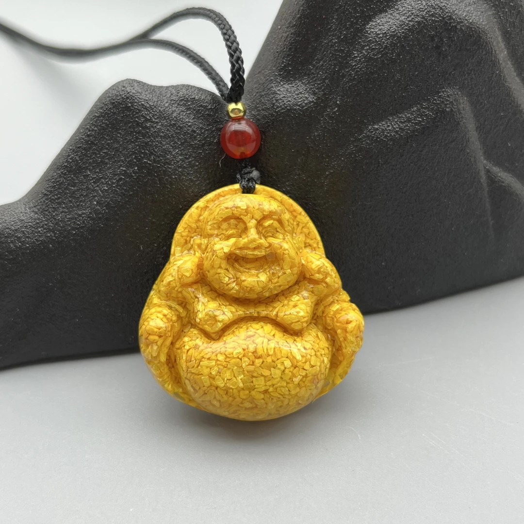 非金属树脂吊坠 x147-经典简约款黄色大号弥勒佛项链吊坠时尚挂坠