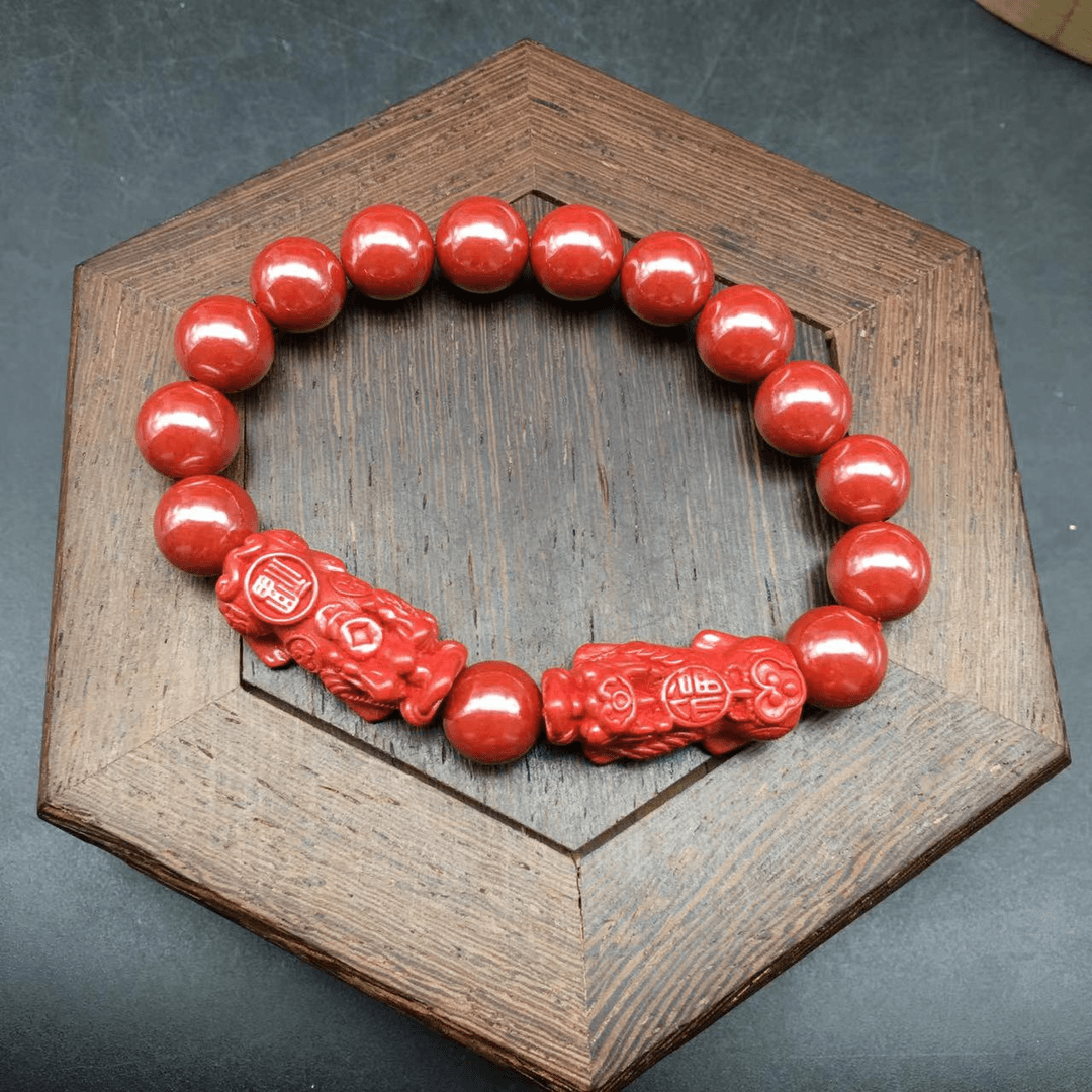 含辰砂工艺品DW074-朱砂帝王砂精美双皮丘带隔珠单圈手串10mm