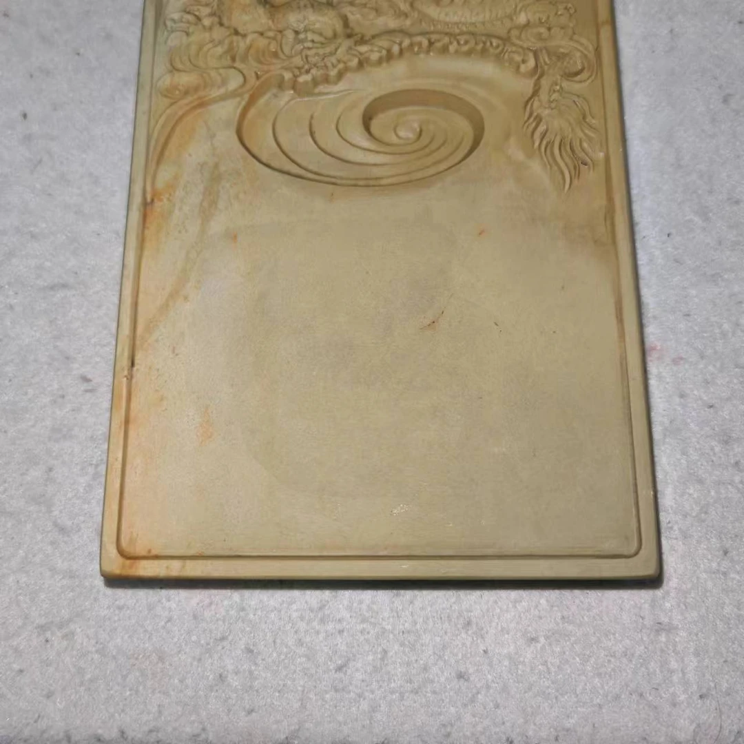 手工+机雕端砚台特价 绿端“祥龙”端砚台 6寸