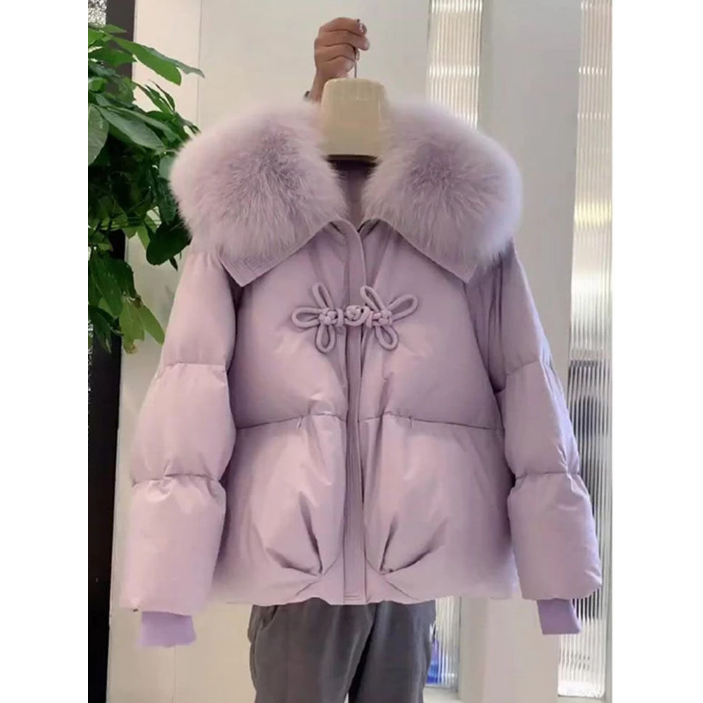 小香风紫色加厚盘扣棉服外套女装2024冬季新款新中式国风棉衣棉袄