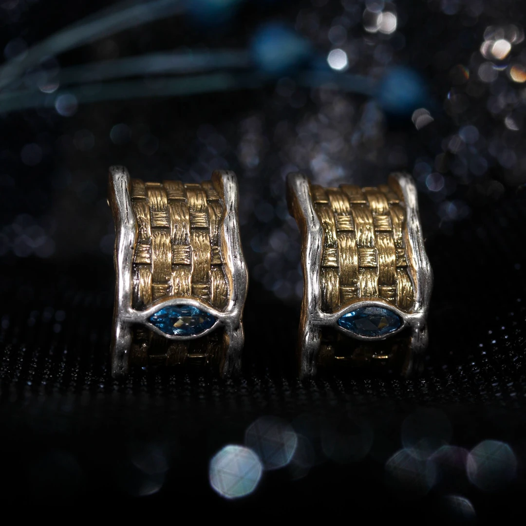 {设计款-手作系列}天然托帕石戒指复古精工锤纹工艺耳扣款式