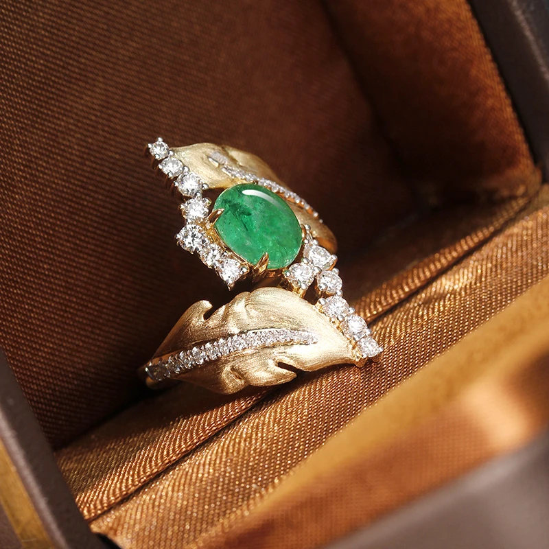 {18K}天然祖母绿戒指-副石钻石-港码14两个圈口内改免费