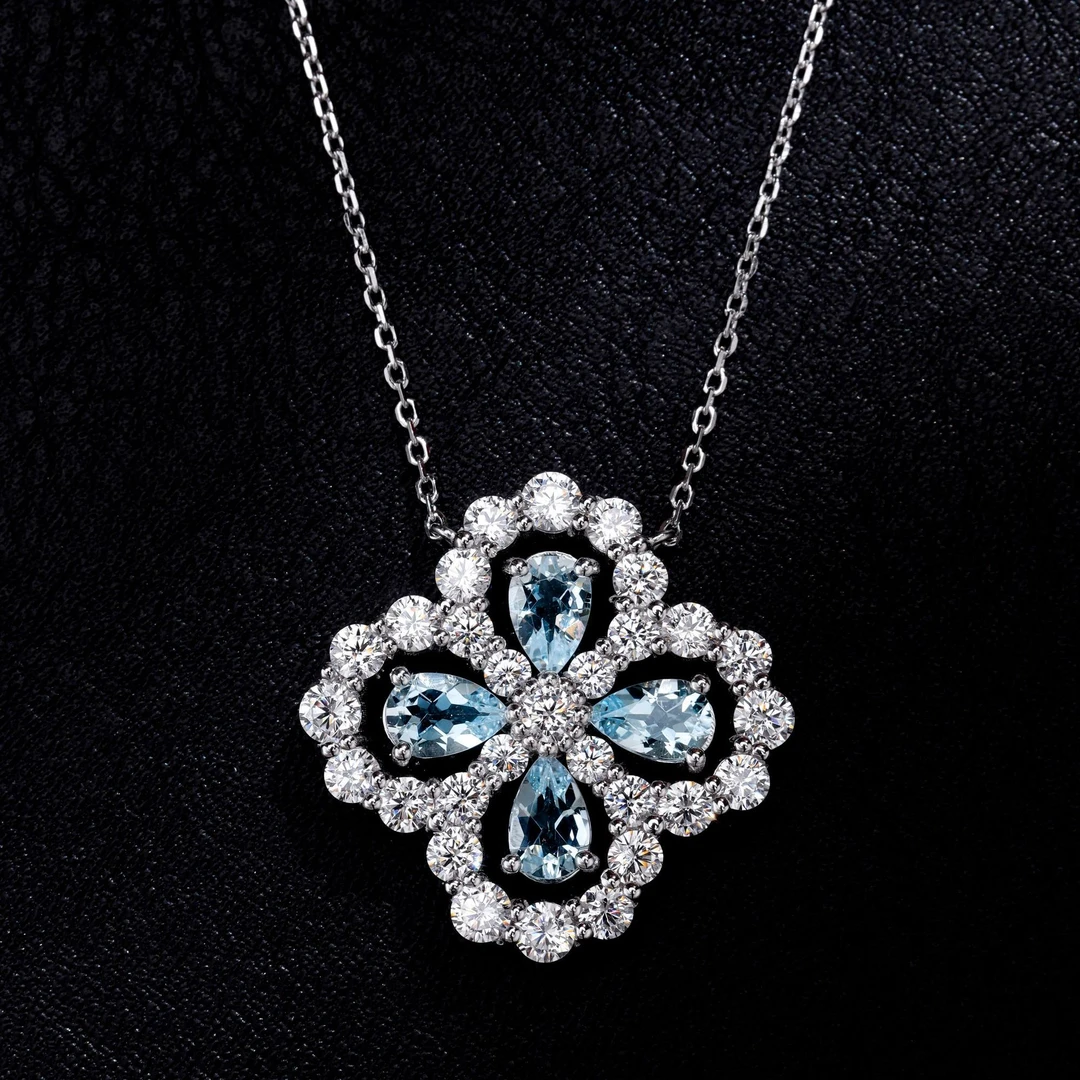 {S925银}天然海蓝宝项链-石头每颗3*4（尺寸稍大点 主图展示为准）