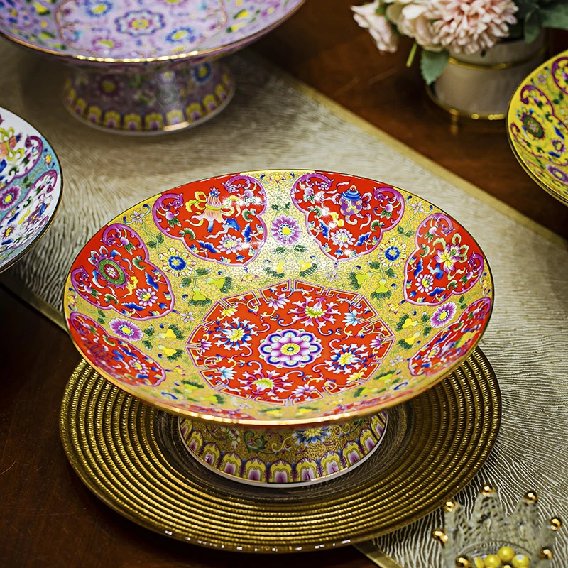 【10英寸福芦八宝果盘】景德镇中式宫廷珐琅彩高端骨质瓷金边缠枝莲