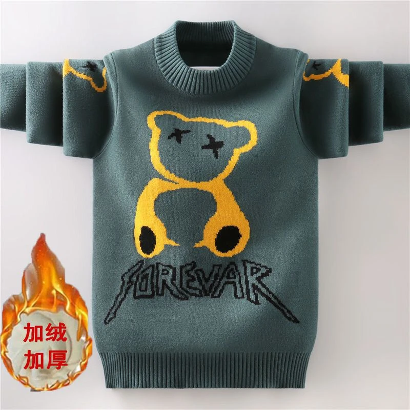 巴拉拉吧男童毛衣加绒加厚套头秋冬款儿童男孩针织衫圆领中大童毛