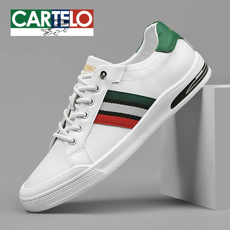 CARTELO/卡帝乐鳄鱼男鞋秋季真皮小白鞋男士低帮时尚百搭休闲板鞋