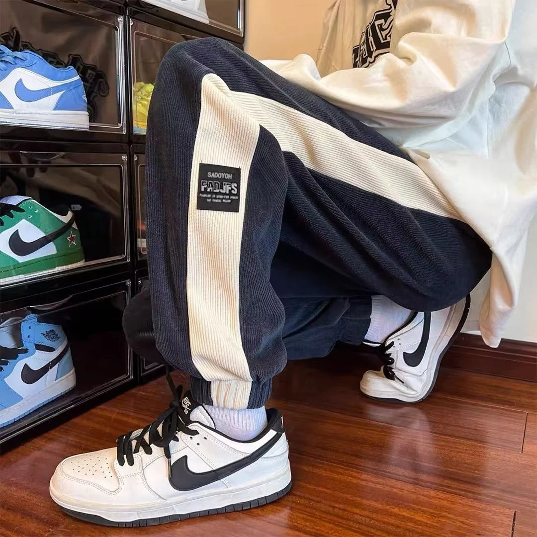 百搭休闲裤男童束脚裤休闲裤条纹拼接青少年百搭ins港风潮流男裤