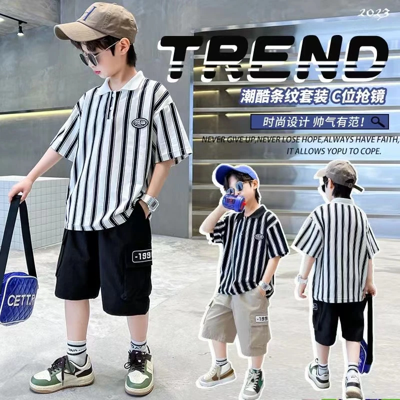 AZ21条纹夏季儿童翻领上衣男童polo时尚T恤中大童柔软休闲短袖