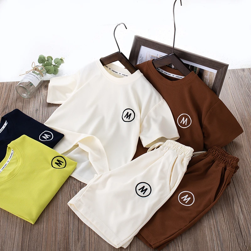 儿童短袖套装夏季新款男童女童短袖短裤休闲两件套中大童运动夏装