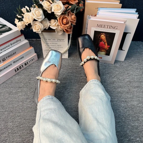 1183-79夏季2024新款女鞋浅口珍珠平跟软底欧货包头女鞋