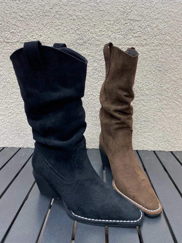 1200秋新韩版单靴时装靴低跟中款长靴女时尚百搭一脚蹬瘦瘦靴气质