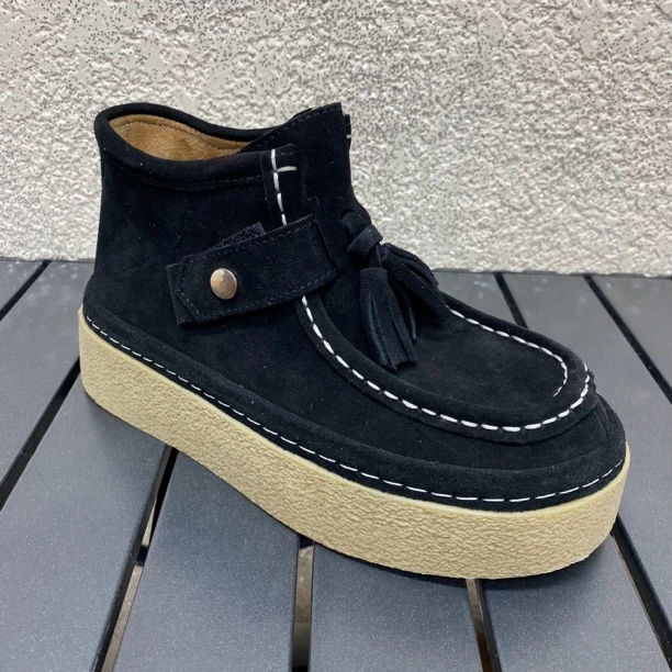 5819-2新款超级好看秋季新款复古手工松糕厚底短靴帅气马丁靴带系