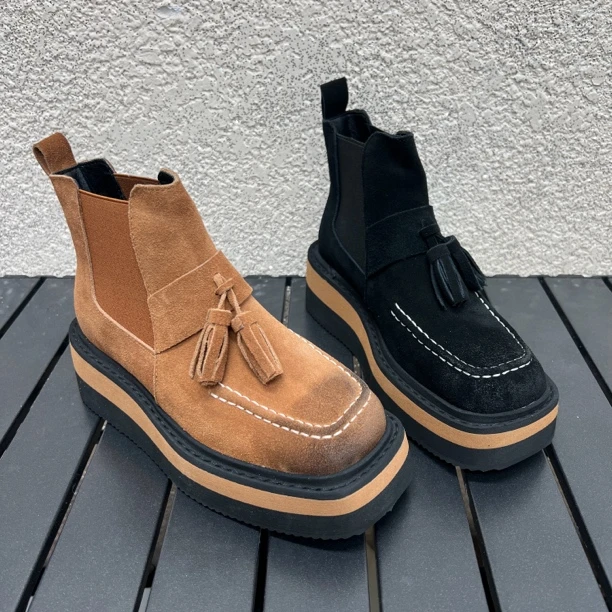 713-2秋季新款复古手工松糕厚底短靴帅气马丁靴