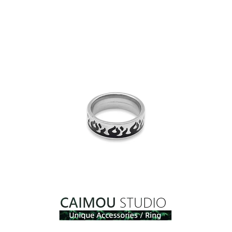 钛钢戒指 火焰戒指男嘻哈情侣小众设计潮牌冷淡风指环食指戒个性