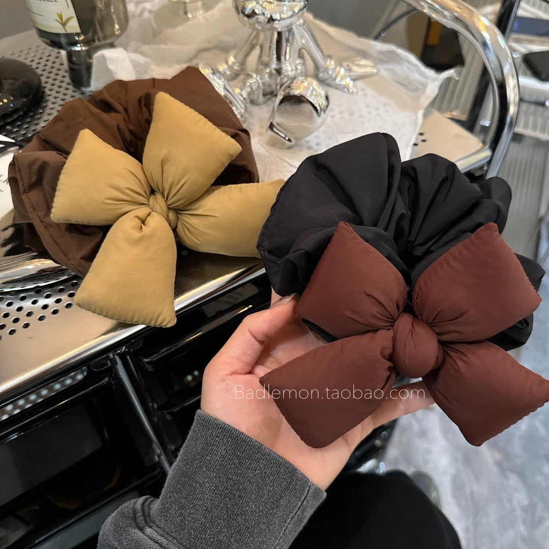 韩国东大门新款美拉德色系蝴蝶结大肠发圈丸子头盘发头绳发绳