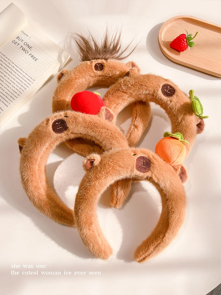 卡皮巴拉发箍女洗脸水豚高颅顶头箍儿童头饰品秋冬美拉德毛绒发饰