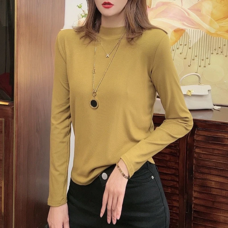 高级感小立领打底衫女百搭西装内搭纯色秋冬季半高领长袖T恤