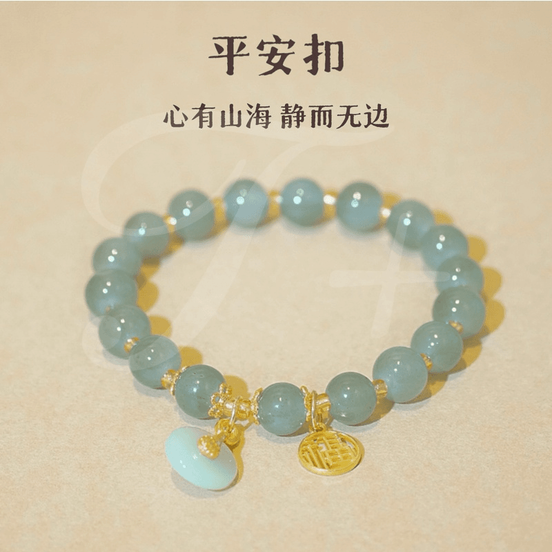 铜合金树脂手链 青提福牌清新绿色高级感手链平安扣-1873