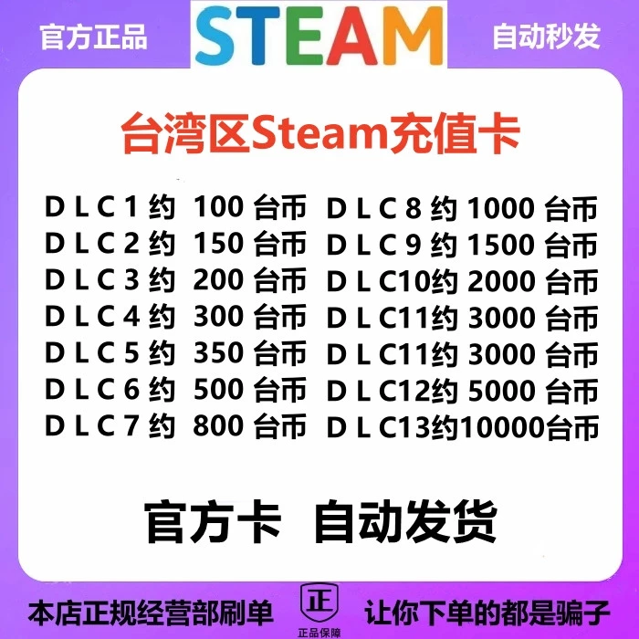【支持月付】台湾Steam钱包码台湾充值卡100 200 300 500台币NT