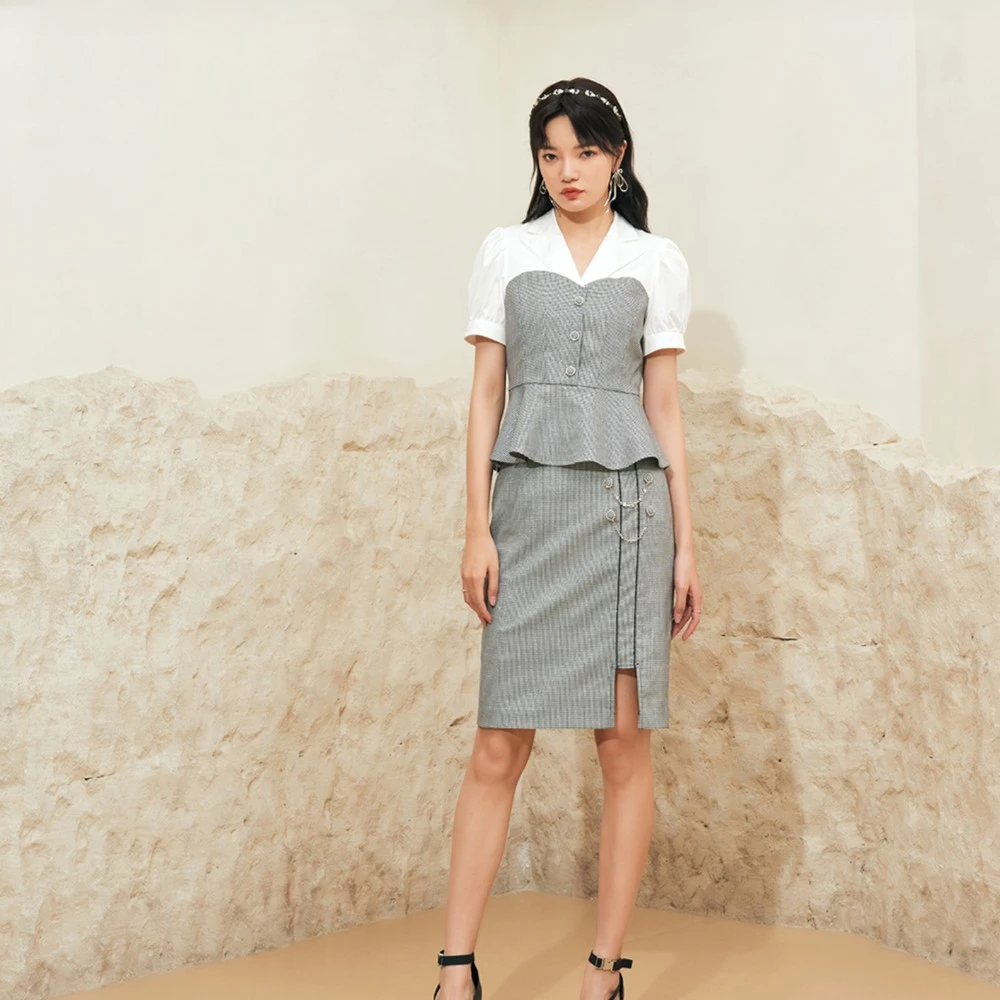 DILI 西装领小衫 322226830通勤条纹针织拼接气质夏季时尚