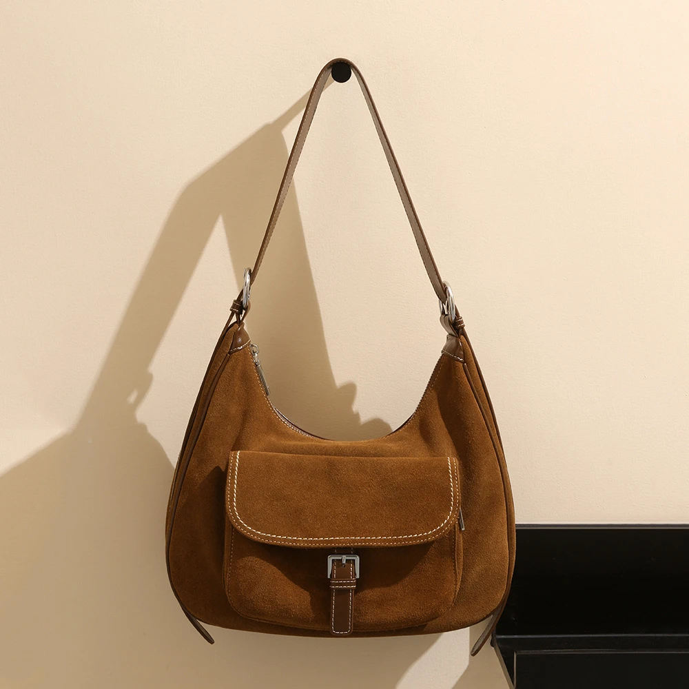 斜跨复古高级感高丝光磨砂牛皮腋下包大容量通勤单肩斜挎肩包女