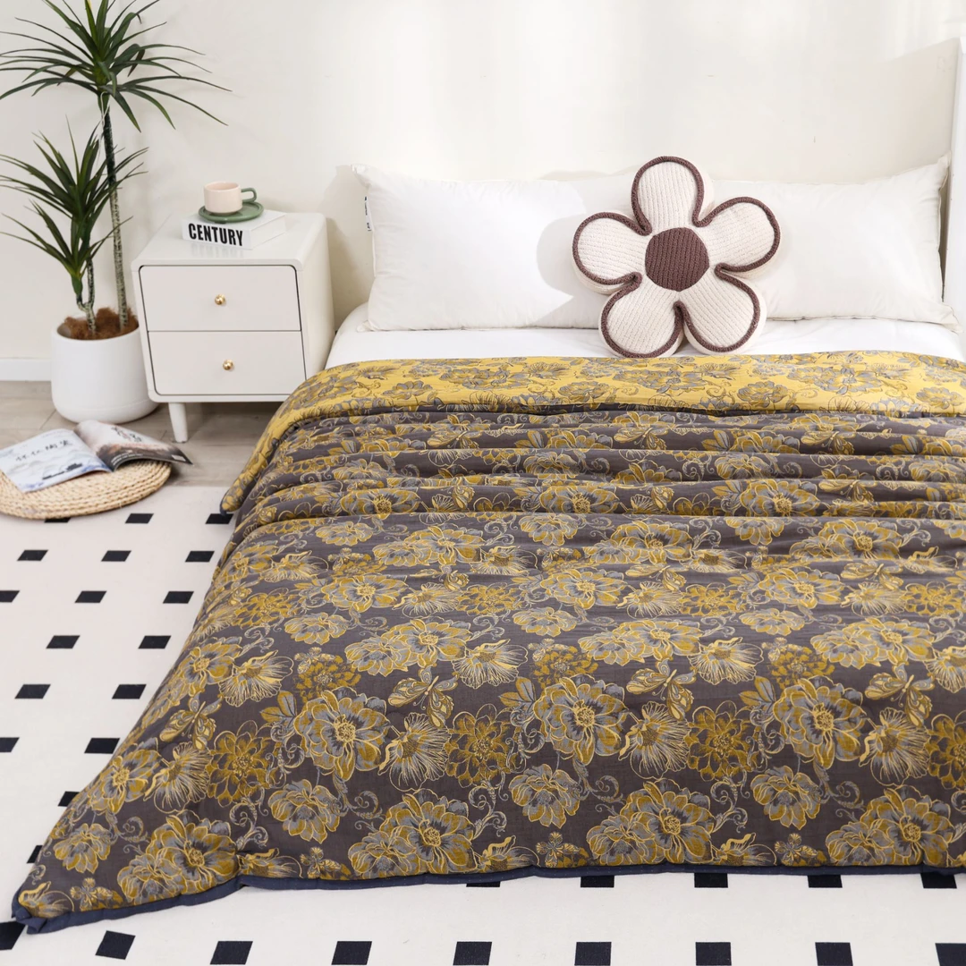 金織（锦博花海 ）200X230 纯棉全棉 高端驼绒 双层纱双人四季被子