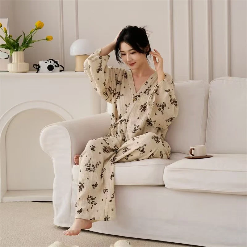 【双层纱睡衣】成人均码纯棉全棉双层纱睡衣