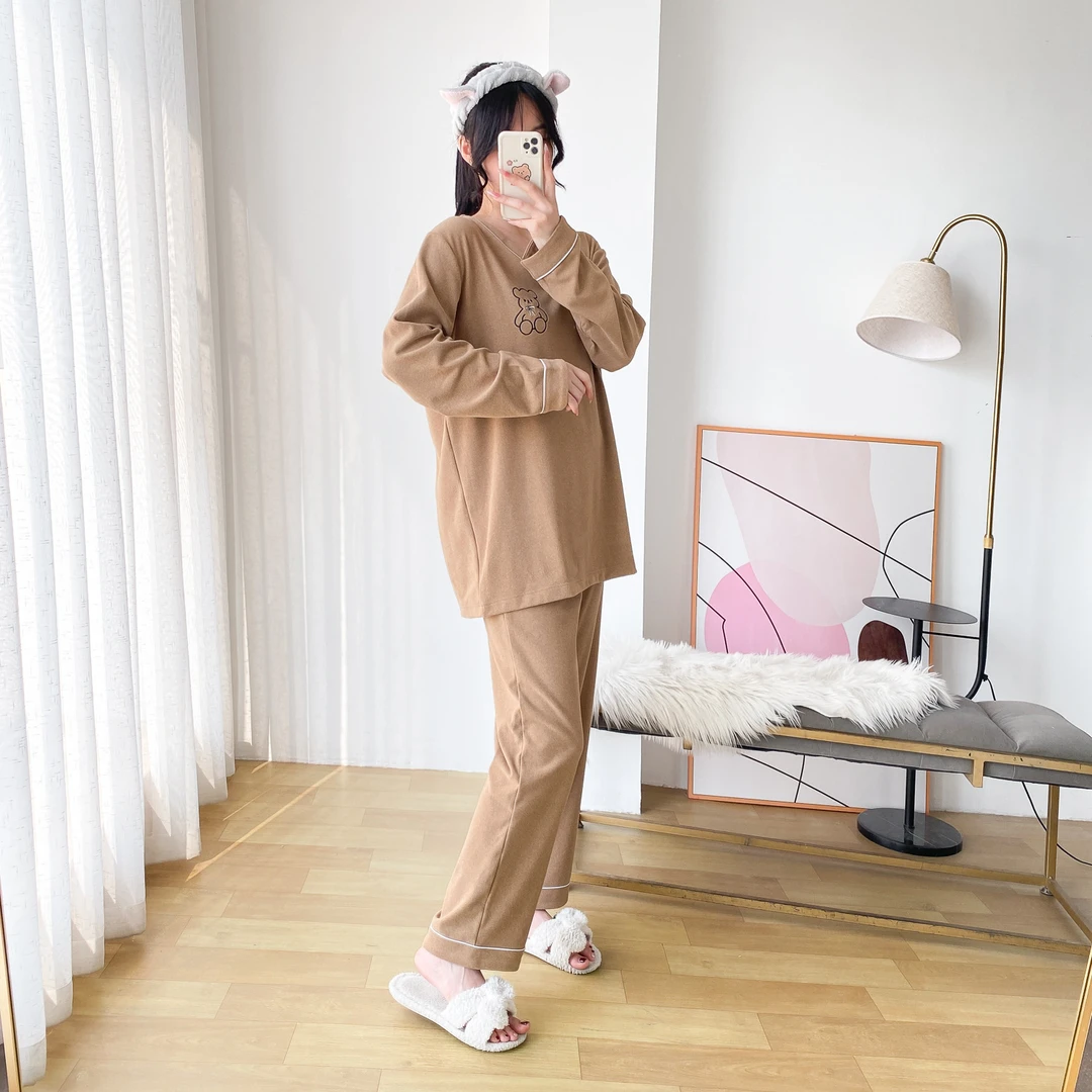 【大码MM选】睡衣女200斤冬胖mm德绒保暖V领珊瑚绒薄款家居服两件套