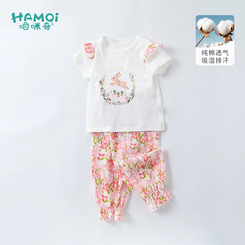 童装女童套装夏季2025新款夏装洋气儿童短袖裤子两件套宝宝衣服薄