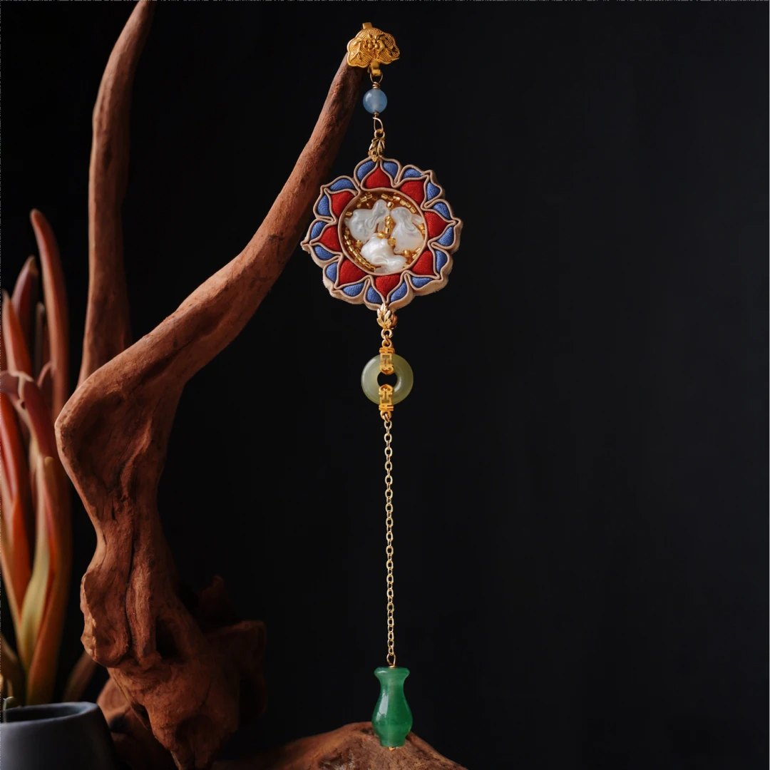 非金属布艺胸针 青寻盘扣「宝花奔兔」宝相花非遗新中式旗袍配饰