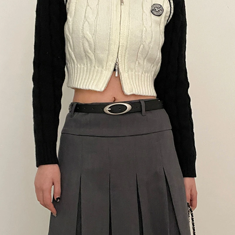 ins做旧五金月亮皮带女装饰百搭腰带韩版高级设计感牛仔裤带黑色