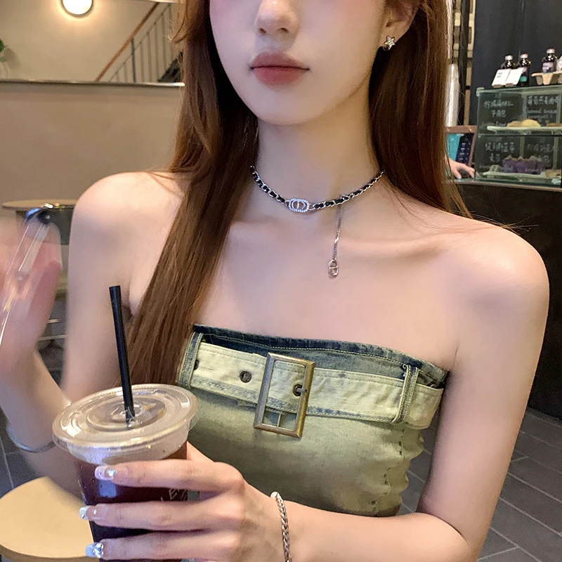 铜合金皮质项链 法式轻奢高级感编织颈链女百搭时尚金属锁骨链潮