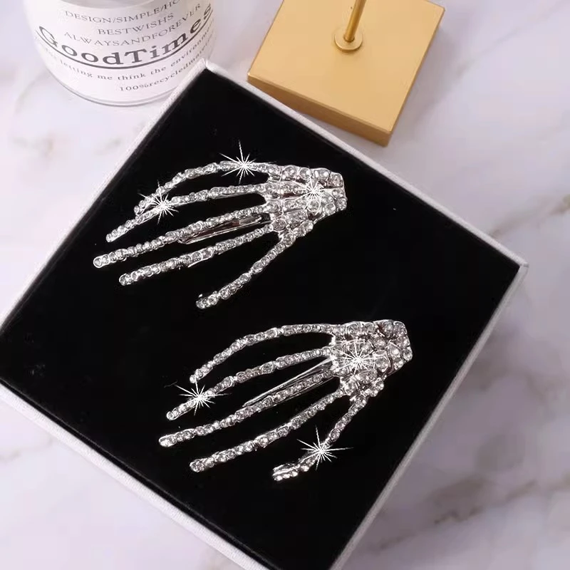 网红闪钻爪子发夹女刘海夹暗黑系潮酷鬼爪金属边夹子发饰一字夹潮