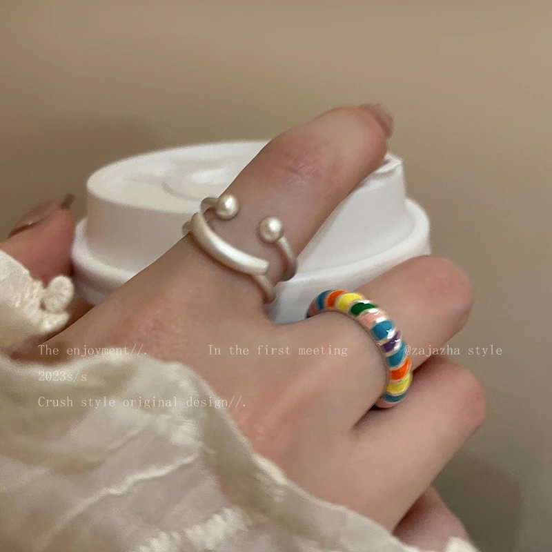 锌合金戒指 简约笑脸开口戒指女ins小众设计感时尚可调节食指戒潮
