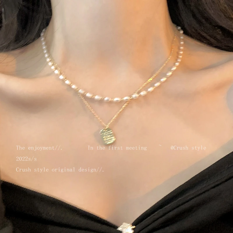 铜合金仿珍珠项链 复古小米粒仿珍珠项链女秋冬双层叠戴毛衣链潮
